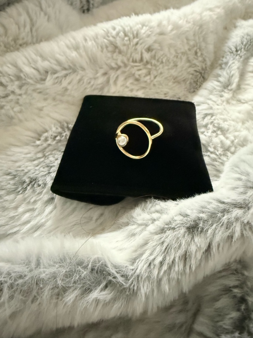 Gold Tone Open Circle Ring with Pearl Accent